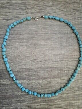 Necklace Turquoise Pebbles Beaded 18" Sterling Silver